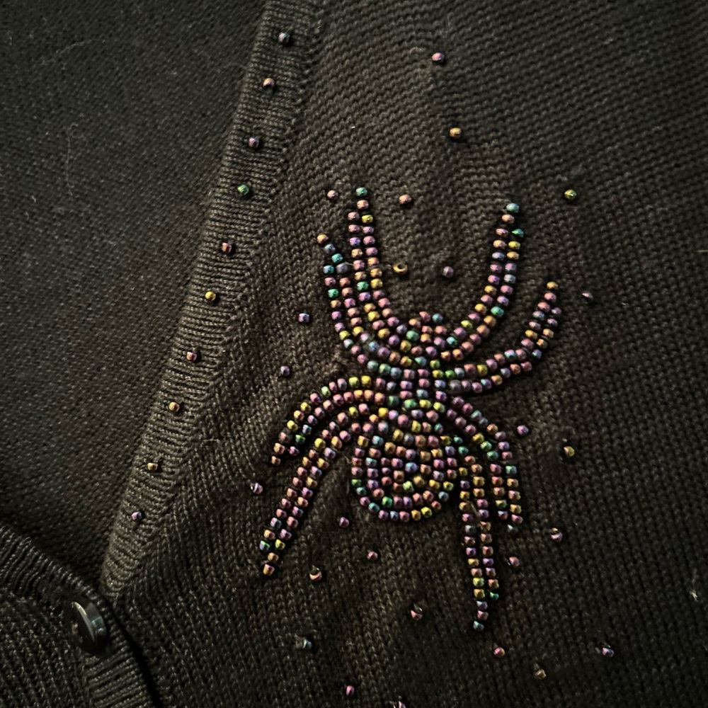 Betsey Johnson Y2K original black cardigan with Spider Beaded detail sz S, Black - Picture 5 of 5